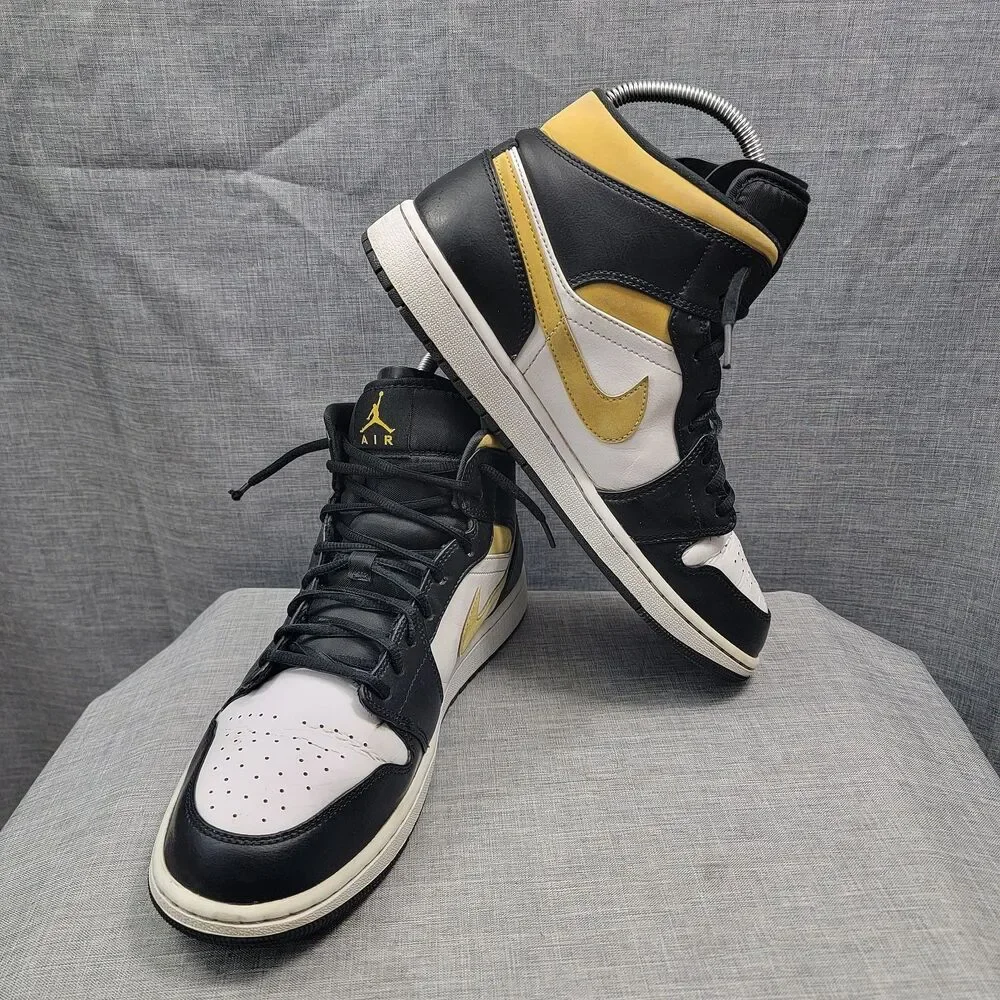 Nike Air Jordan 1 Mid White University Gold Pollen Black 554724-177 Men Size 11